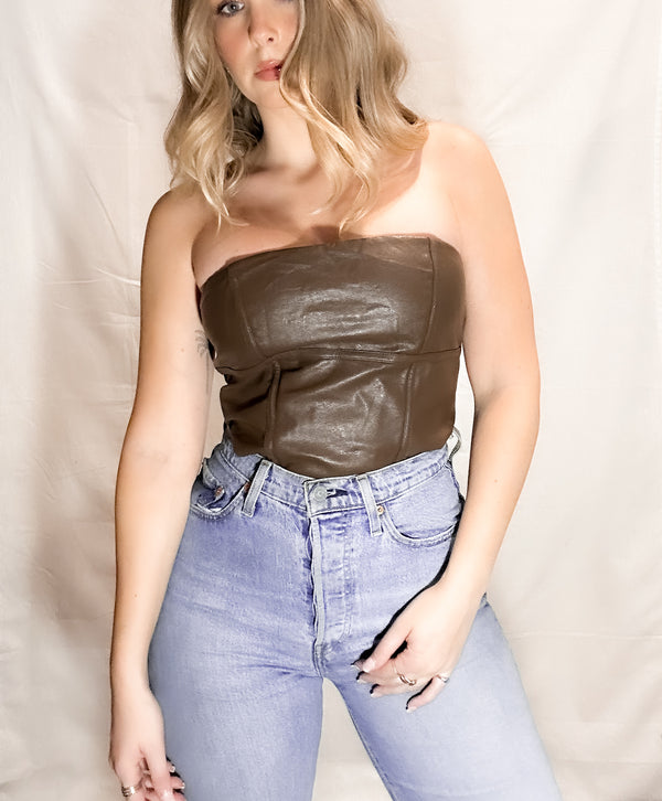 Leather Bustier - Choc