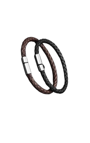 Mens Leather Bracelet - Silver Clamp