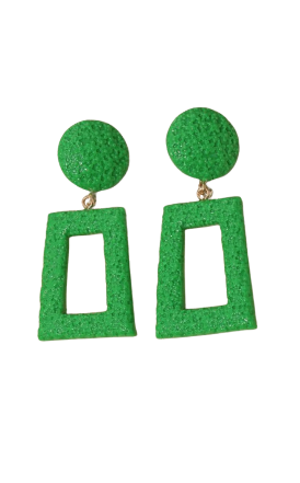 Square Drop Earrings - Green