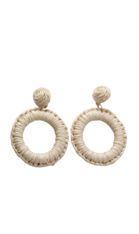 Round Straw Drop Earrings - Off White